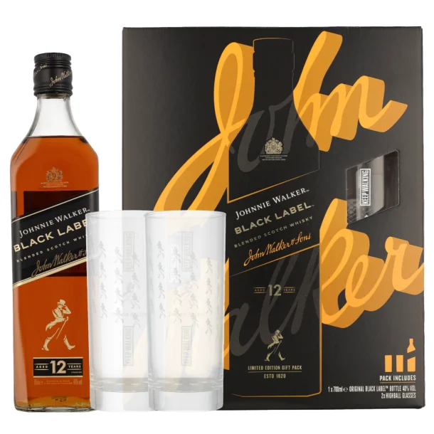 Johnnie Walker Black Label 12 rs + 2 glas 70 cl. - 40%