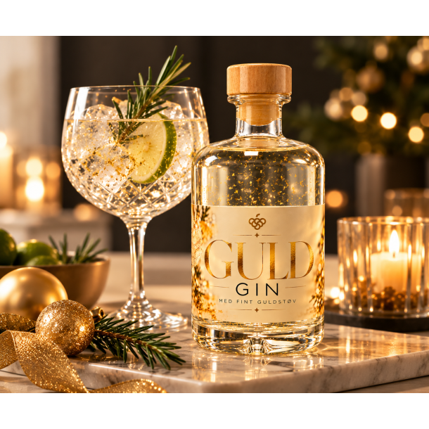 S�T EKSTRA GLIMMER P� JULEN - GIN med fint guldst�v 40% 50 cl.