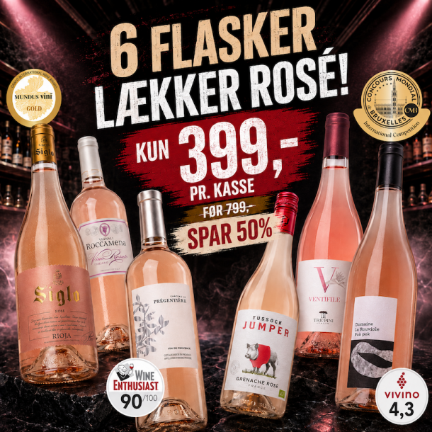 Ros� Smagekasse - 6 flasker KUN 399 kr.