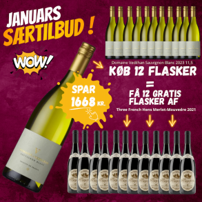 K�b 12 flasker Domaine Vedilhan Sauvignon Blanc & f� 12 flasker Three French Hens Merlot-Mourvedre