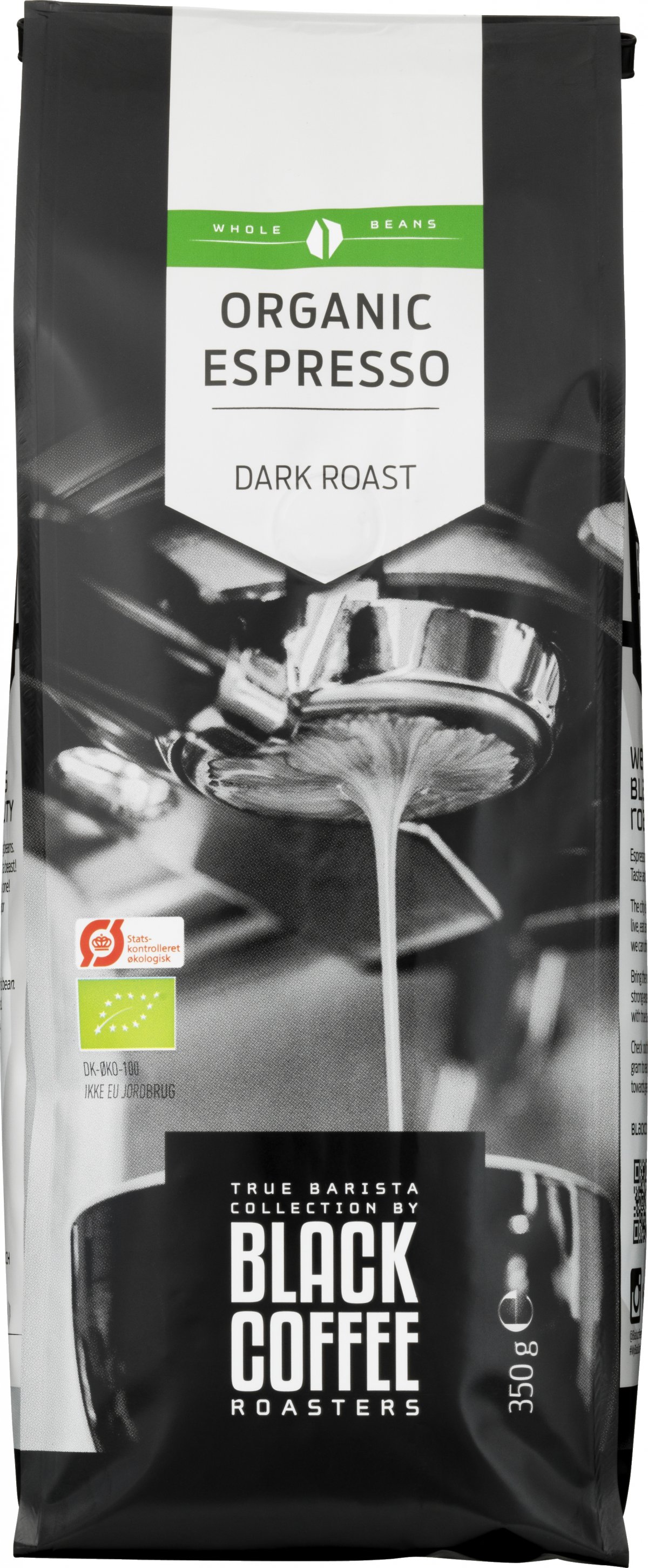 Black Coffee Roasters Organic Espresso Hele Bønner 350 g. HELE KAFFEBØNNER VIN MED MERE .DK