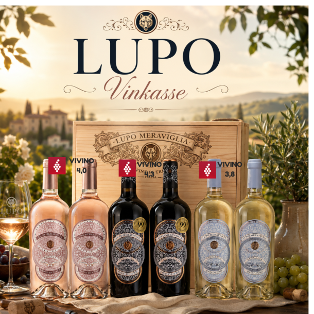 LUPO VINKASSE - 6 FLASKER KUN 399 KR.