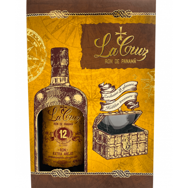 La Cruz Extra Añejo 12 Års Rom Panama inkl. 2 glas i gaveæske