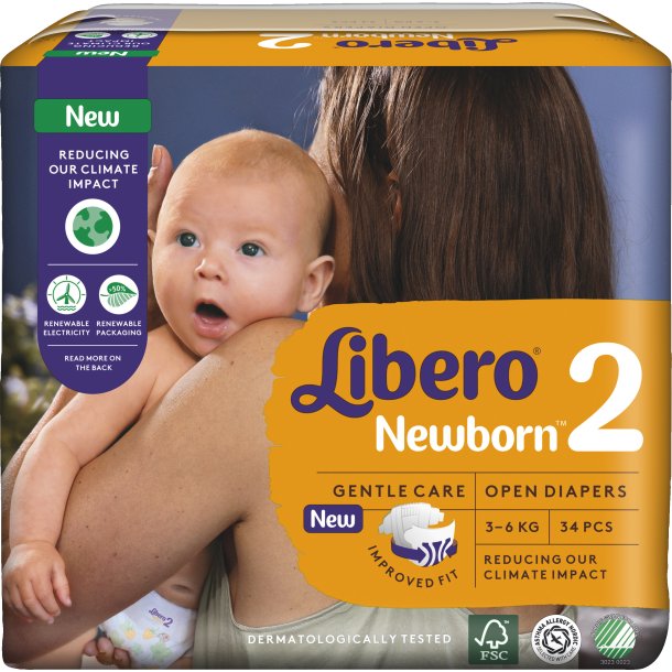 Libero Newborn 2 Åbne Bleer 3-6 kg. 34 stk.