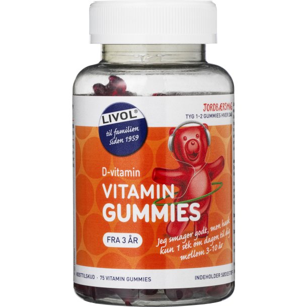 Livol DVitaminbjørne vingummi med Jordbærsmag 75 stk. KOSTTILSKUD