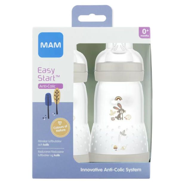 MAM Easy Start Anti Kolik Flaske 0+ mdr. 2x260 ml. - Neutral