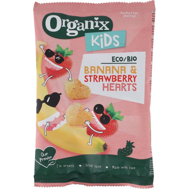 Organix Kids Banana & Strawberry Hearts Øko 30 g.