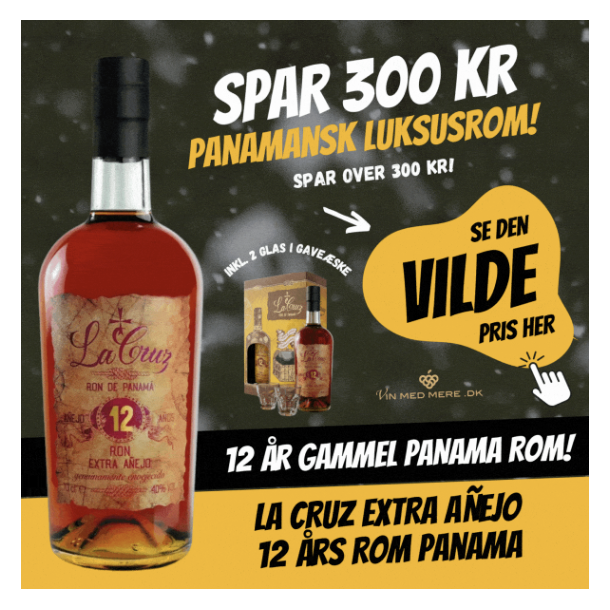 La Cruz Extra Aejo 12 rs Rom Panama inkl. 2 glas i gaveske