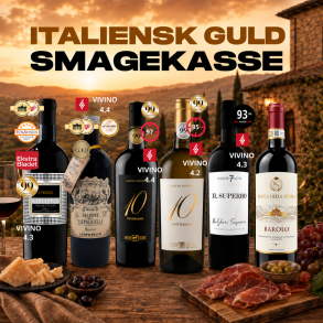 ITALIENSK SMAGEKASSE GULD - 6 flasker KUN 999 KR.