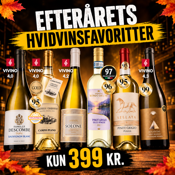 Hvid Smagekasse - 6 flasker KUN 399 kr.