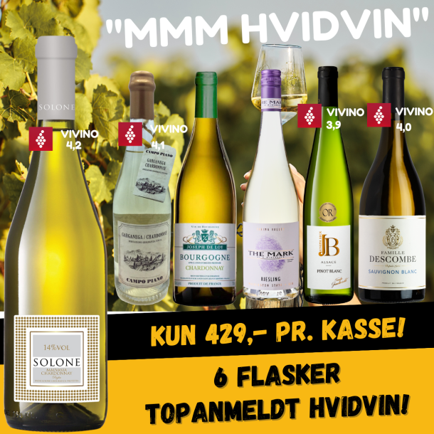 Hvid Smagekasse - 6 flasker KUN 429 kr.