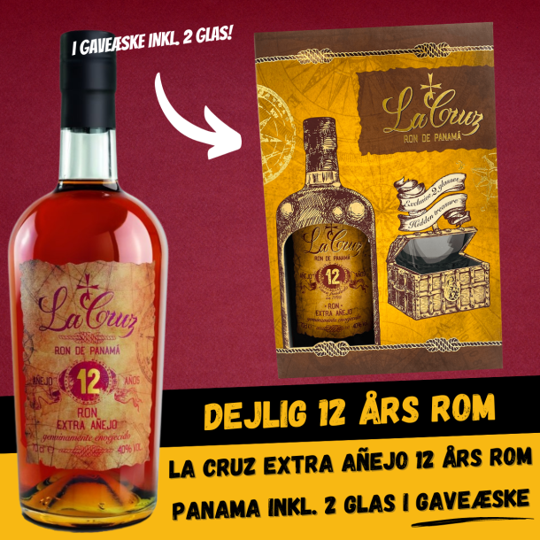 La Cruz Extra Aejo 12 rs Rom Panama inkl. 2 glas i gaveske