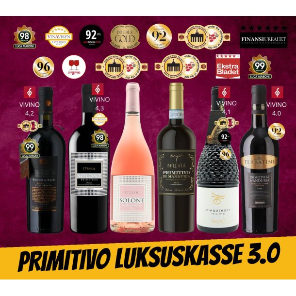 LUKSUS Primitivo Smagekasse m. 6 flasker Version 3.0