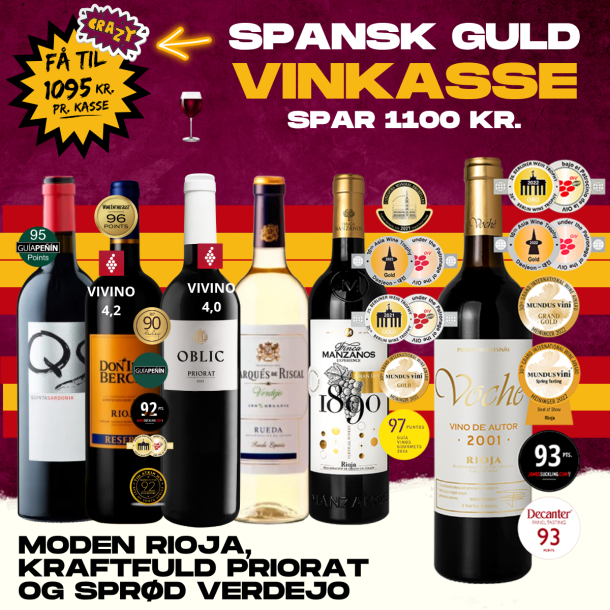 SPANSK SMAGEKASSE GULD - 6 flasker - KUN 1095 KR.