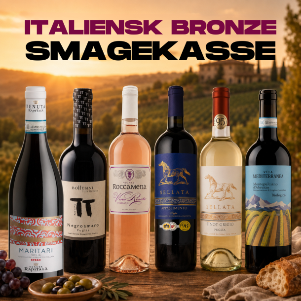 ITALIENSK SMAGEKASSE BRONZE - 6 flasker - KUN 299 KR.