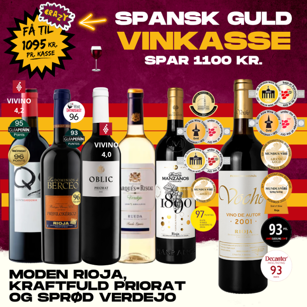 SPANSK SMAGEKASSE GULD - 6 flasker - KUN 1095 KR.