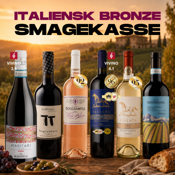 ITALIENSK SMAGEKASSE BRONZE - 6 flasker - KUN 299 KR.