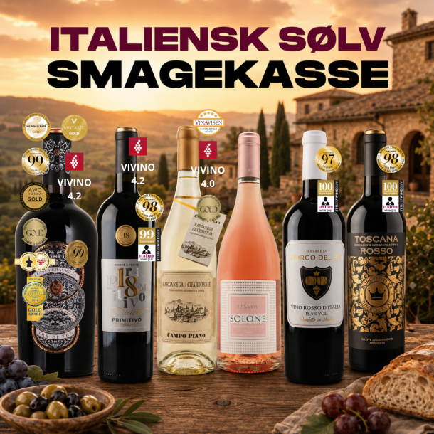 ITALIENSK SMAGEKASSE S�LV - 6 flasker KUN 499 KR.
