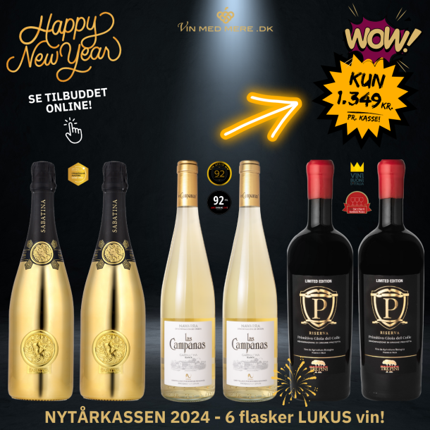 LUKSUS Nytårskassen 2024 - 6 flasker RIGTIG dejlig vin