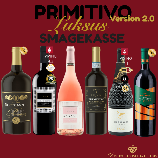 LUKSUS Primitivo Smagekasse m. 6 flasker Version 2.0