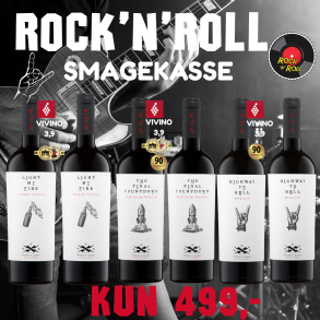 Rock N Roll Smagekassen med 6 flasker rødvin