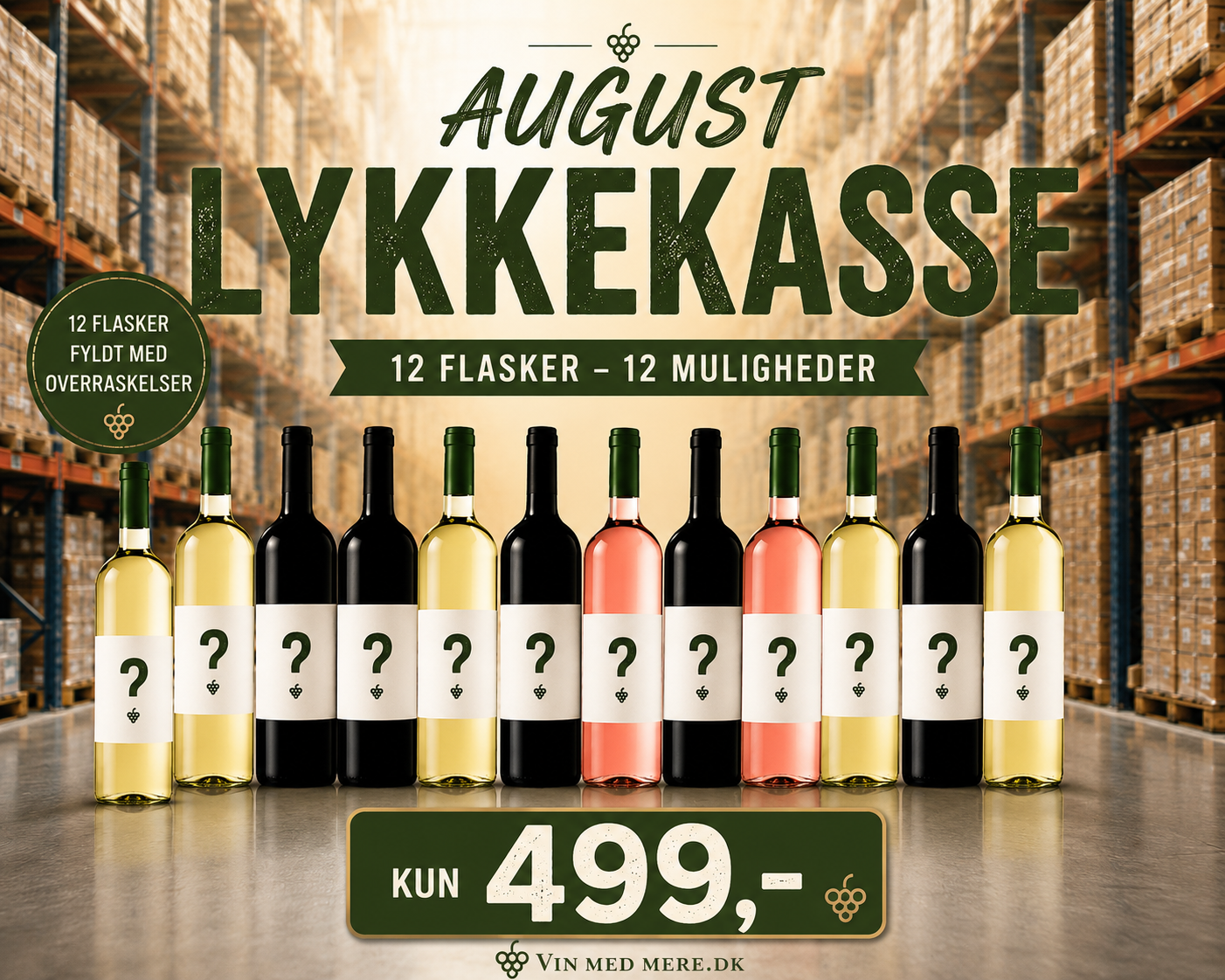 AUGUST LYKKEKASSE - 12 flasker KUN 499 kr.
